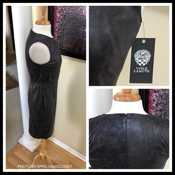 VINCE CAMUTO FAUX LEATHER SHEATH MINI DRESS - Picture 7 of 8